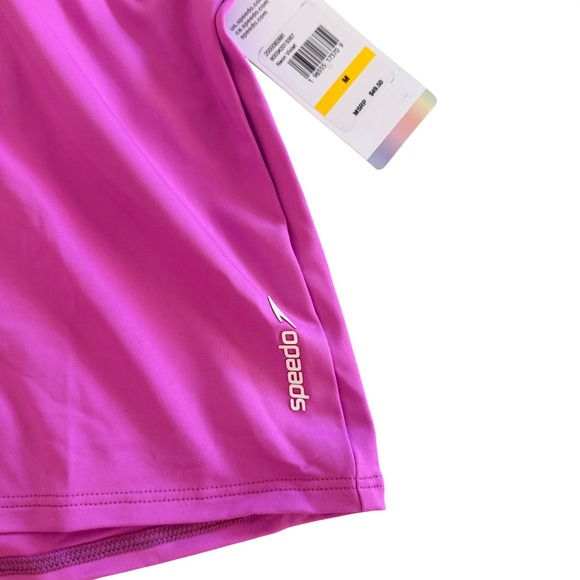 NWT Speedo Women Neon Violet Smocked High Rise Swim Board Shorts Medium Purple - Picture 5 of 5